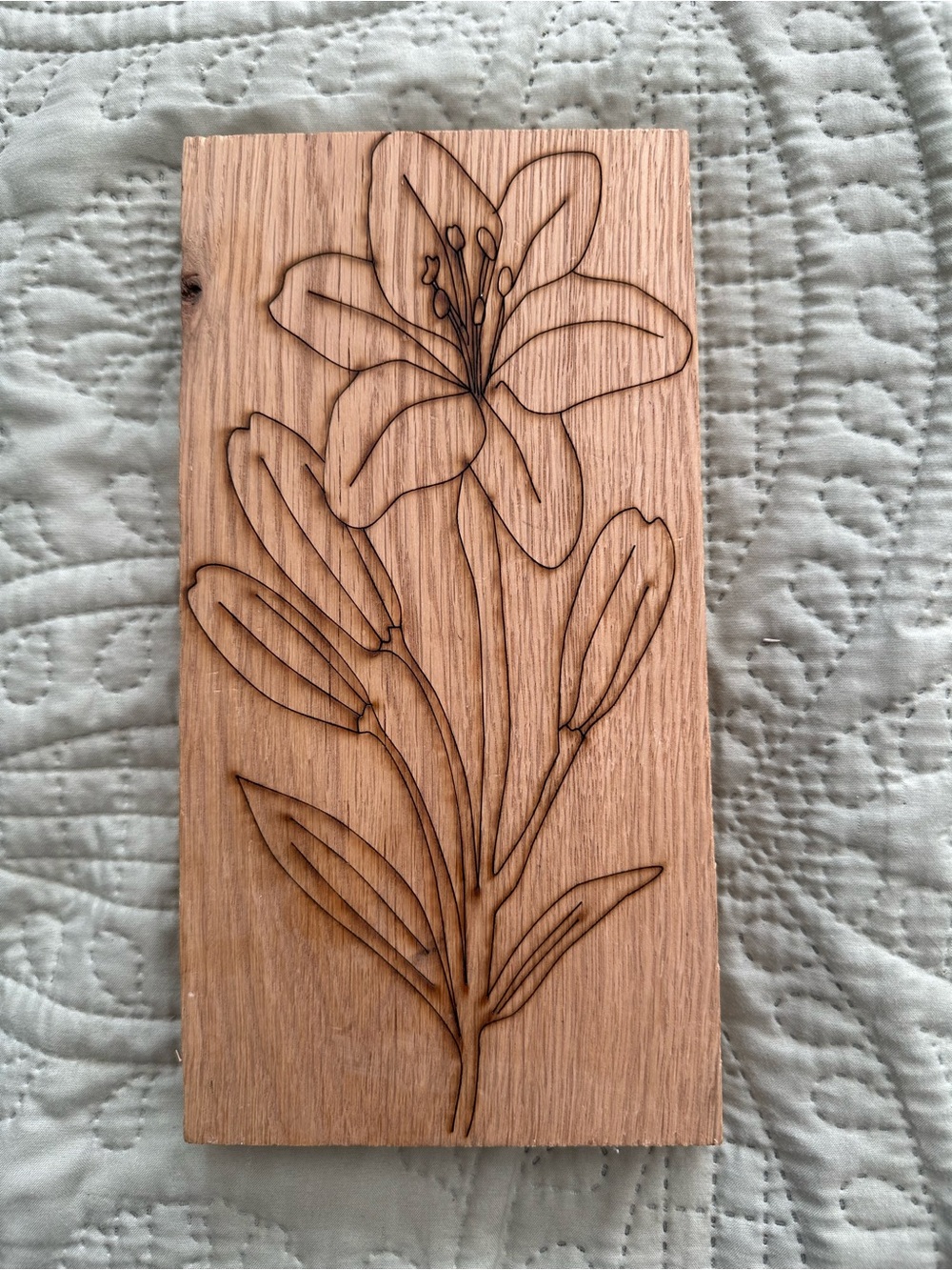 Handcrafted Wood Wall Art | Laser-Etched Lily Design - Natural Wood 10” x 5”